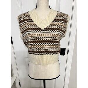 London Kaye Fair Isle Sweater Vest Chocolate Brown Ivory Size Small EUC